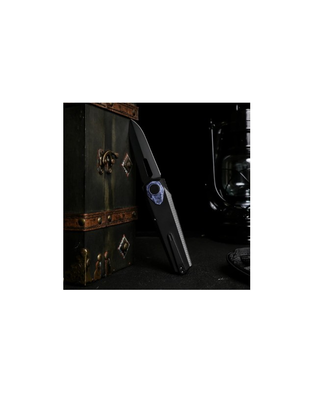 Remette Infinite Power  M390 steel black DLC finish blade black titanium handle Timascus inlay Dagger blade Manual Opening