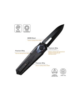 Remette Infinite Power  M390 steel blackwash finish blade blackwash titanium handle Timascus inlay Dagger blade Manual