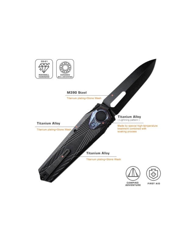 Remette Infinite Power  M390 steel blackwash finish blade blackwash titanium handle Timascus inlay Dagger blade Manual