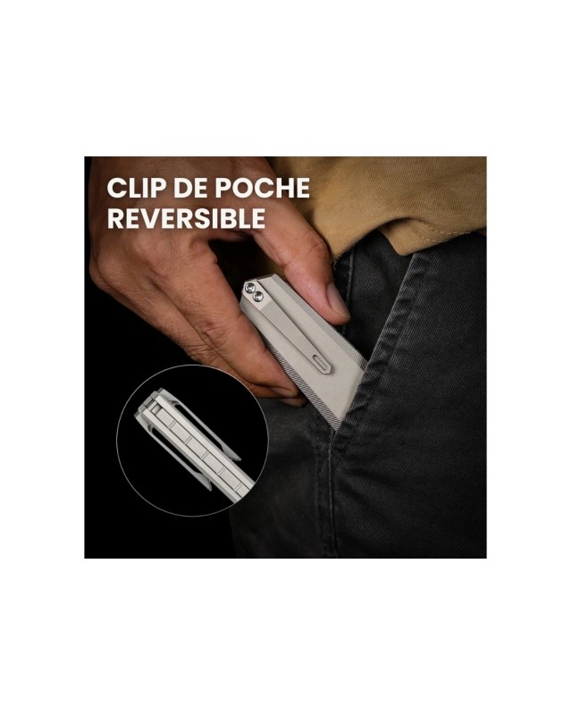 Remette Infinite Power  M390 steel stonewash finish blade stonewash titanium handle Timascus inlay Dagger blade Swiss Legal