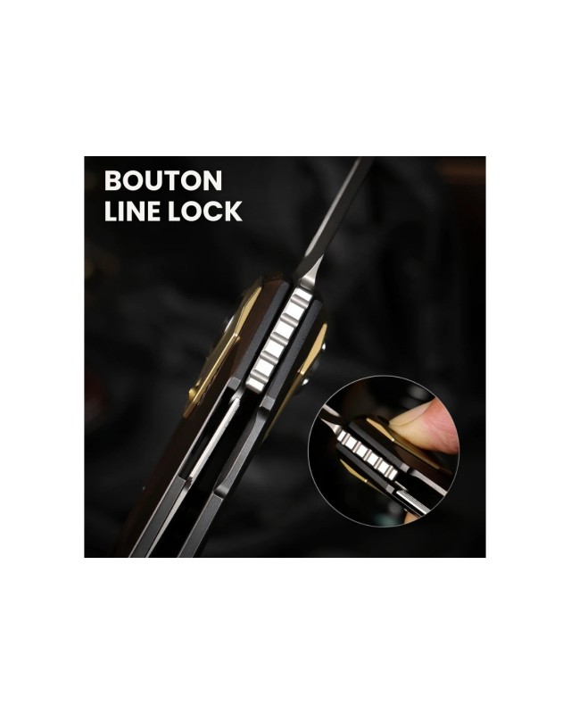 Remette Infinite Power  M390 steel stonewash finish blade black and gold titanium handle Dagger blade Swiss Legal