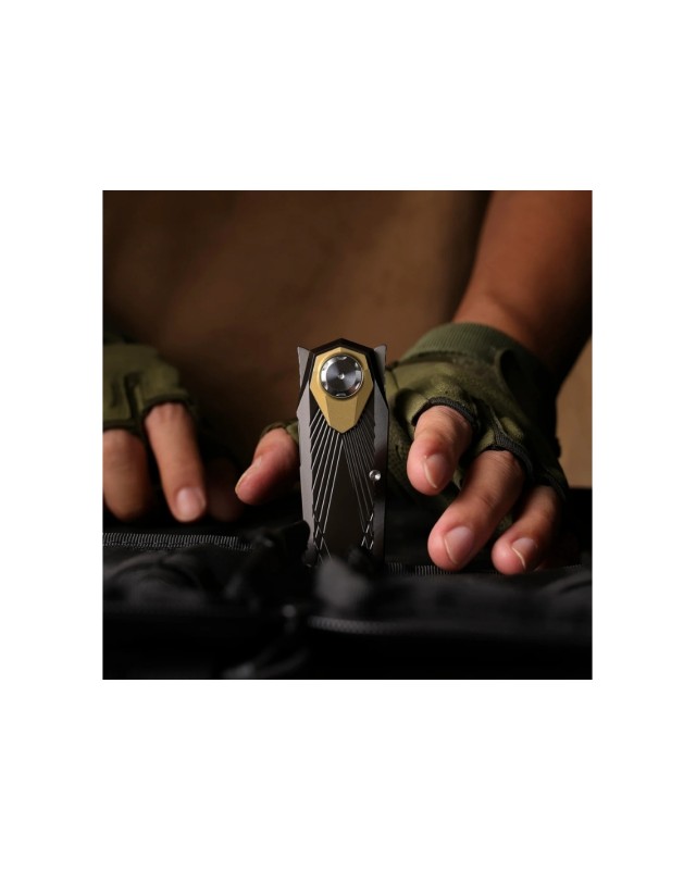 Remette Infinite Power  M390 steel stonewash finish blade black and gold titanium handle Dagger blade Swiss Legal