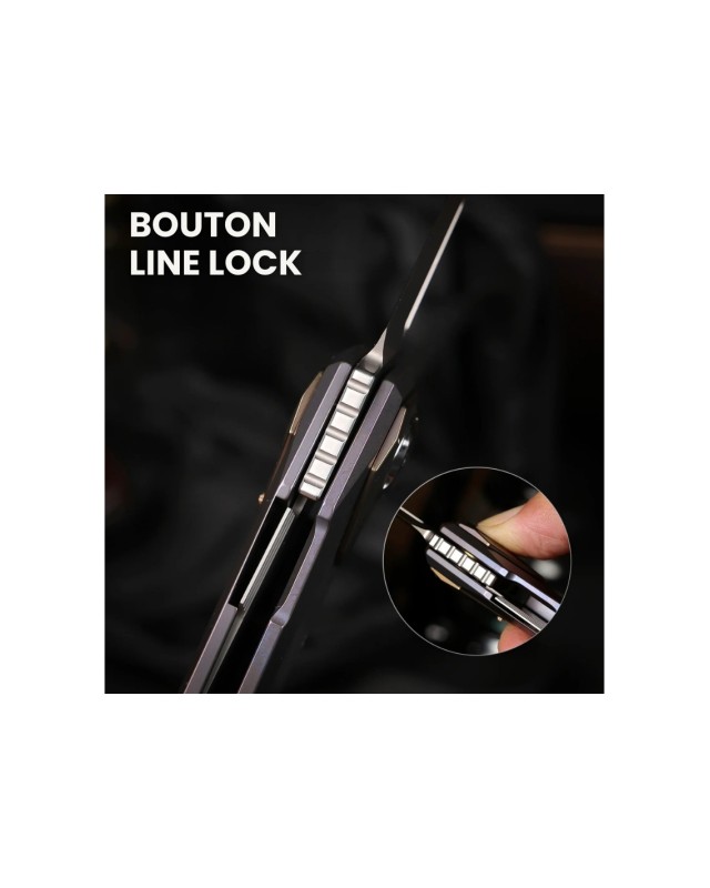 Remette Infinite Power  M390 steel stonewash finish blade grey and gold titanium handle Dagger blade Swiss Legal