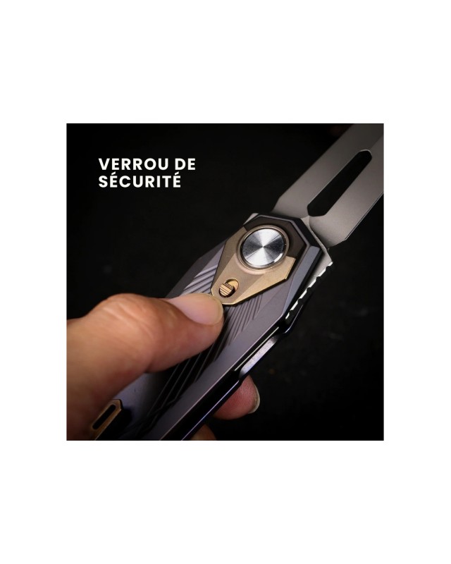 Remette Infinite Power  M390 steel stonewash finish blade grey and gold titanium handle Dagger blade Swiss Legal