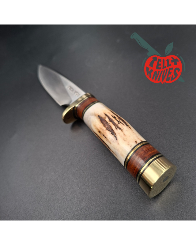 Randall Made Knives 1996 Model Mini 25 forged stainless steel stag handle brass guard brown leather sheath