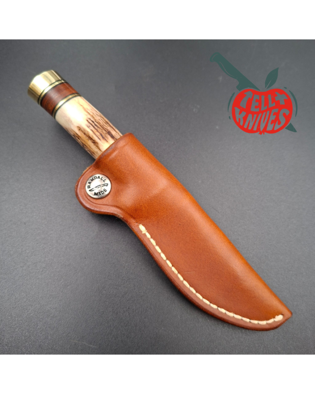 Randall Made Knives 1996 Model Mini 25 forged stainless steel stag handle brass guard brown leather sheath
