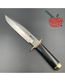 Randall Model 14 - 7.5 Attack forged stainless steel black micarta handle brass guard brass pommel brown leather sheath