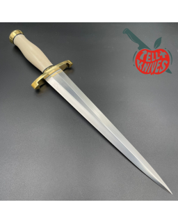 Randall Made Knives Model 13-12 Arkansas Toothpick forged carbon steel ivory micarta handle brass guard and pommel brown