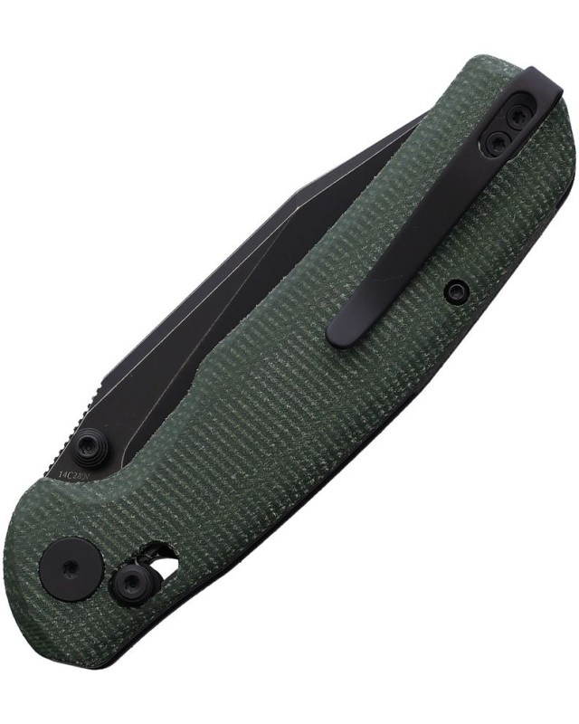 Hornet folding knife Axis Lock 14C28N steel blackwash finish blade green micarta handle