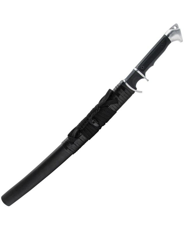 United Cutlery Honshu Sub-Hilt Wakizashi carbon steel blade satin finish black TPR handle black wood scabbard