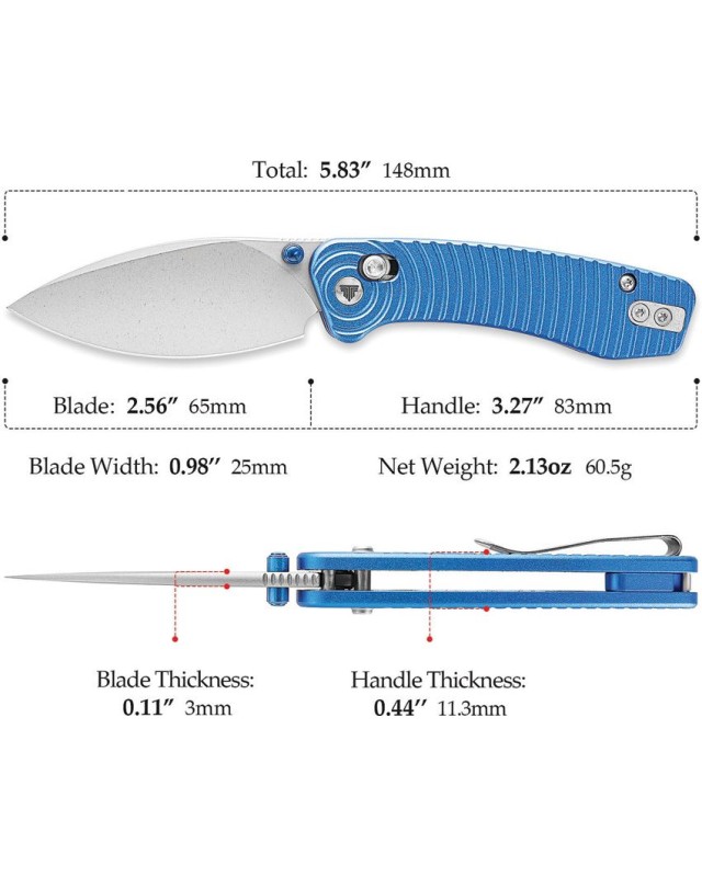 Trivisa Koala folding knife N690 stainless steel blade satin finish Crossbar Lock blue aluminium handle