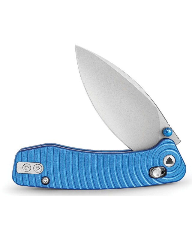 Trivisa Koala folding knife N690 stainless steel blade satin finish Crossbar Lock blue aluminium handle