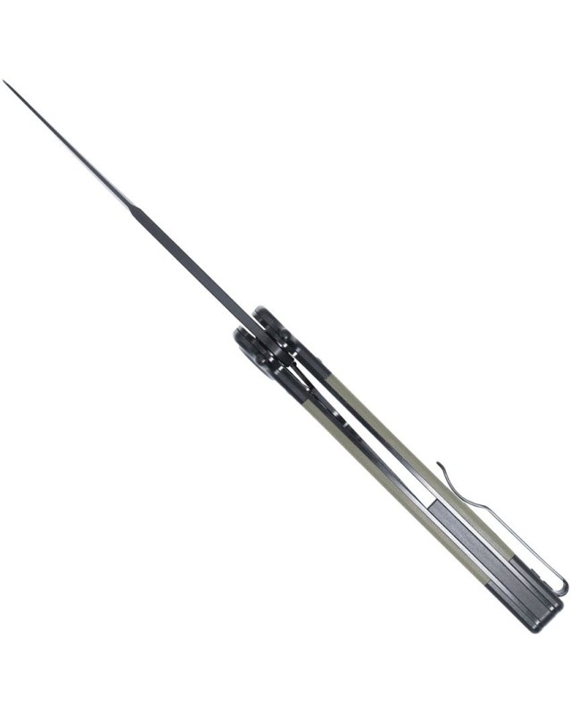 Cobratec Knives Stiletto VG-10 steel black finish Button Lock Black OD Green G10 handle Switzerland Legal