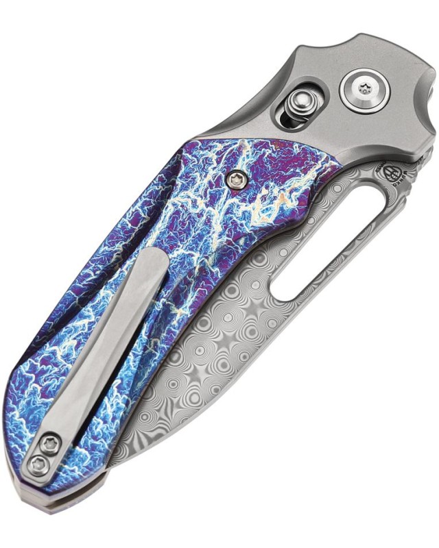 Kansept Quasar Pocket Knife Damascus Steel Lightning strike anodized Titanium handle crossbar lock
