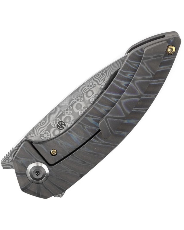 Kansept ODD 21 Pocket Knife Damascus Steel Flammed Titanium handle linerlock flipper