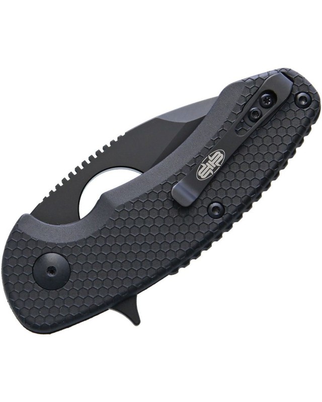 Brous Blades SSF Silent Soldier Linerlock D2 tool steel blackout finish Wharncliffe blade Black polymer handle Finger ri