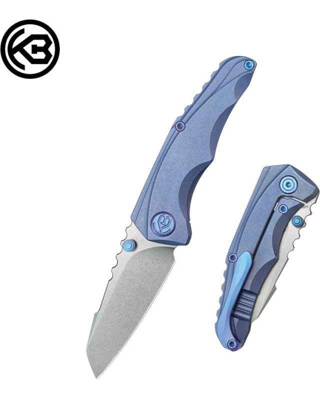 Kubey Steeltle Folding Knife  M390 Steel Blue Titanium Handle