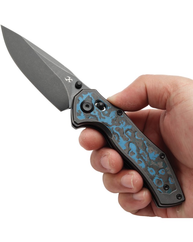 Kansept Apollo Crossbar Lock Folding Knife  CPM S35VN Steel Blue Carbon Fiber Titanium Handle