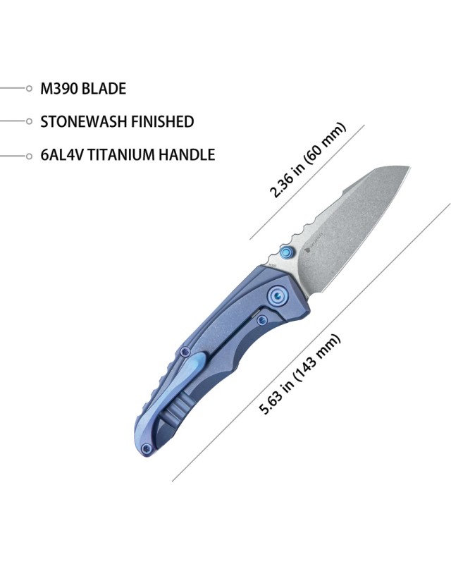 Kubey Steeltle Folding Knife  M390 Steel Blue Titanium Handle