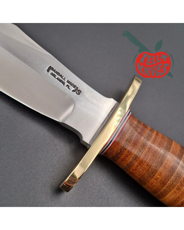 Randall Made Knives Model 12 - 8 Big Bear forged stainless steel stacked leather handle brass guard Duralumin pommel