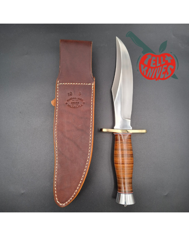Randall Made Knives Model 12 - 8 Big Bear forged stainless steel stacked leather handle brass guard Duralumin pommel