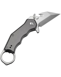 Civivi Amaroq Karambit Nitro-V stainless steel stonewash finish blade Button Lock Gray Aluminium handle finger ring