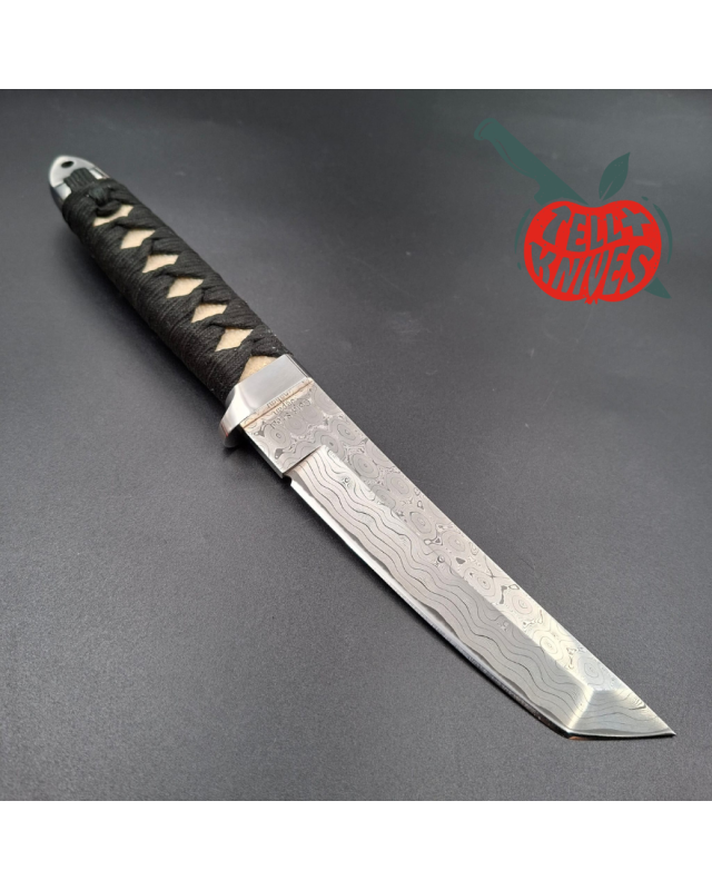 Cold Steel 1998 Imperial Tanto Full Tang Damascus Blade white rayskin handle black leather sheath made in Japan