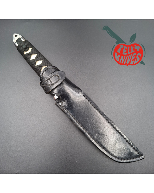 Cold Steel 1998 Imperial Tanto Full Tang Damascus Blade white rayskin handle black leather sheath made in Japan