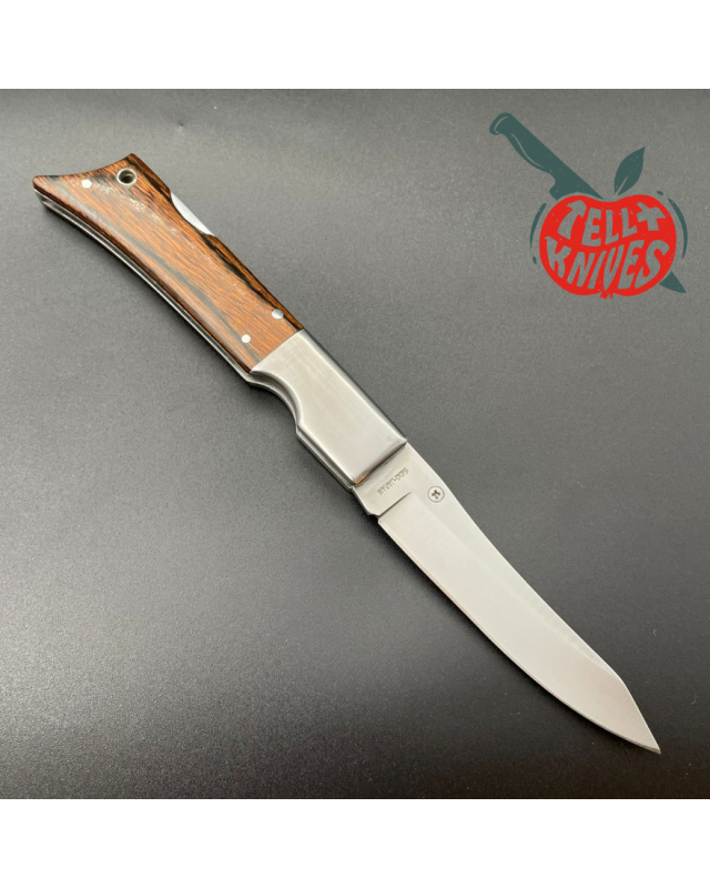 Vintage AMK Gun Stock folder AUS-6A steel Titan wood handle lockback leather sheath SEKI Japan