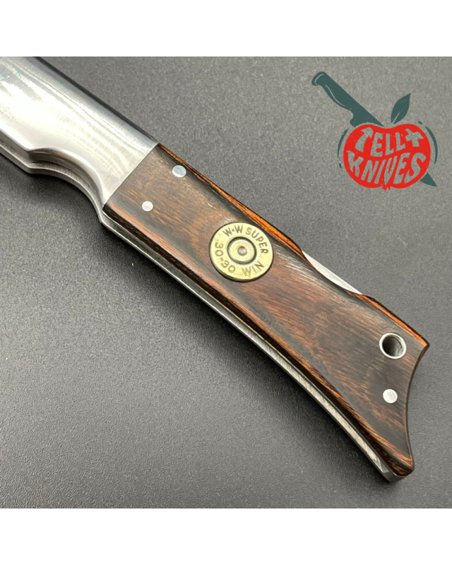 Vintage AMK Gun Stock folder AUS-6A steel Titan wood handle lockback leather sheath SEKI Japan