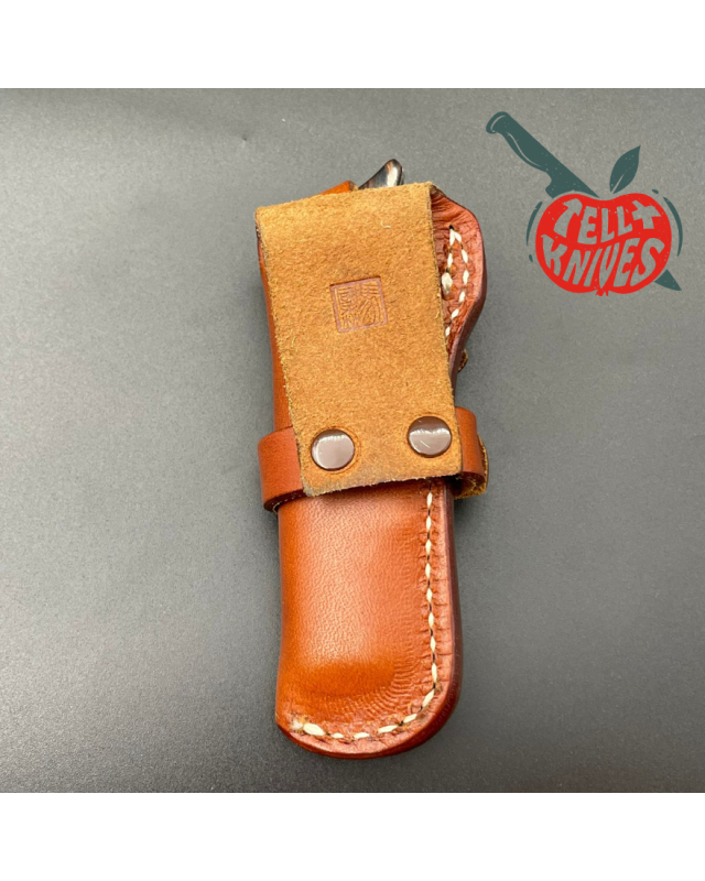 Vintage AMK Gun Stock folder AUS-6A steel Titan wood handle lockback leather sheath SEKI Japan