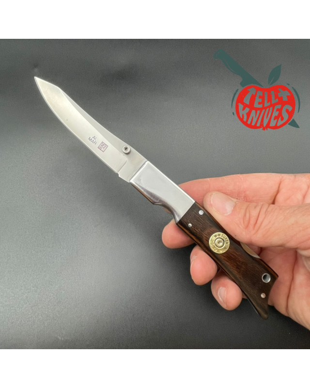 Vintage AMK Gun Stock folder AUS-6A steel Titan wood handle lockback leather sheath SEKI Japan