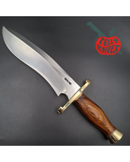 Randall Made Knives Model Sasquatch Large forged carbon steel ironwood handle brass guard and pommel brown leather sheath