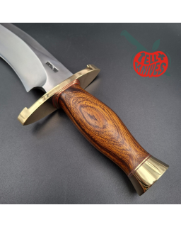 Randall Made Knives Model Sasquatch Large forged carbon steel ironwood handle brass guard and pommel brown leather sheath