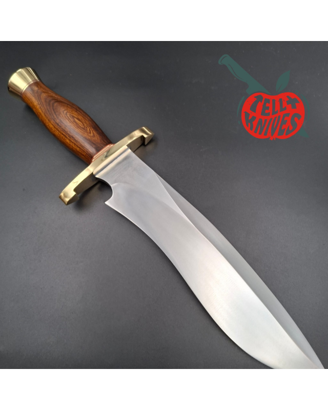 Randall Made Knives Model Sasquatch Large forged carbon steel ironwood handle brass guard and pommel brown leather sheath