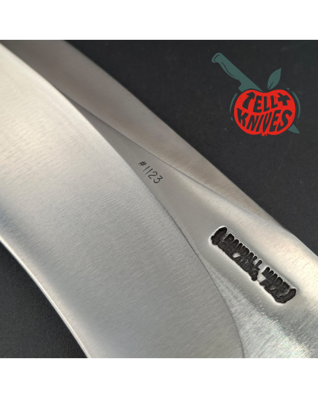 Randall Made Knives Model Sasquatch Large forged carbon steel ironwood handle brass guard and pommel brown leather sheath