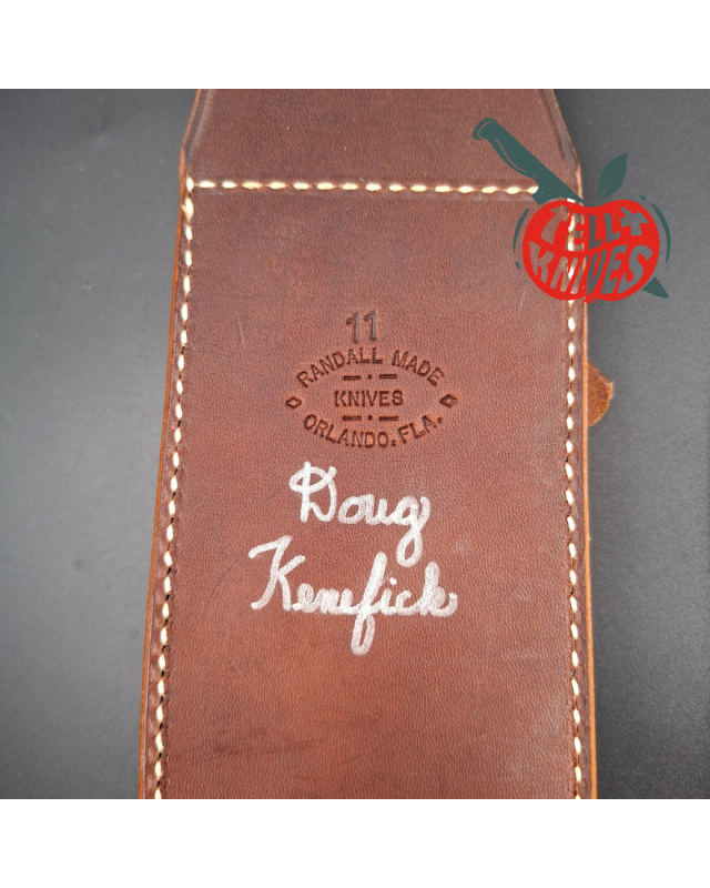 Randall Made Knives Model Sasquatch Large forged carbon steel ironwood handle brass guard and pommel brown leather sheath