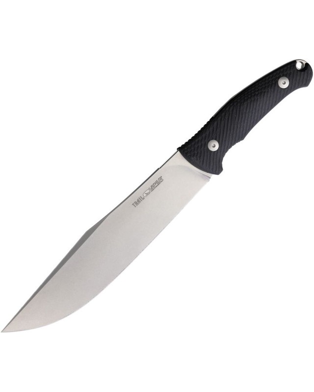 VIPER Trail fixed blade N690 steel stonewash finish Suretouch Black handle brown leather sheath