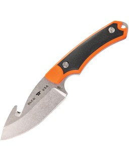 BUCK Alpha Hunter Select full tang 420HC steel stonewash finish orange nylon handle black nylon sheath