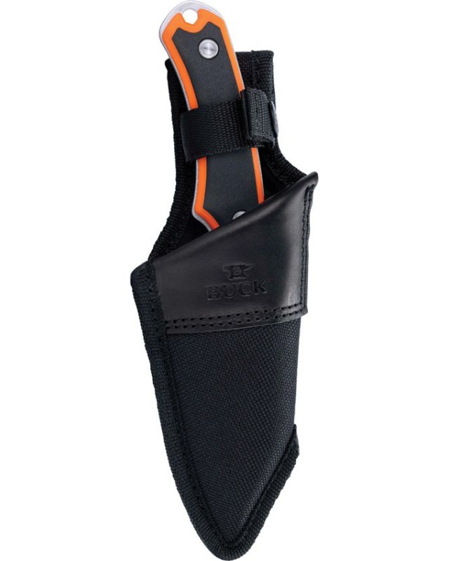 BUCK Alpha Hunter Select full tang 420HC steel stonewash finish orange nylon handle black nylon sheath