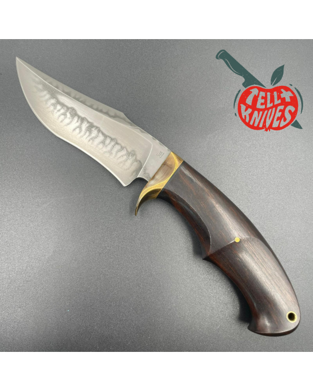 Jan Hafinec Custom Knife Fixed Blade Hunter C105 Carbon Steel brass guard ironwood handle leather sheath