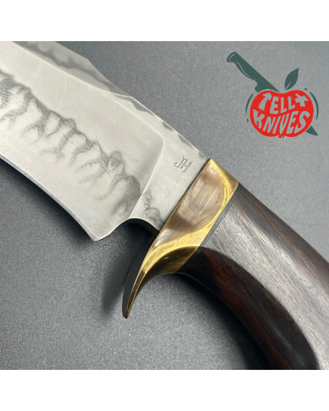 Jan Hafinec Custom Knife Fixed Blade Hunter C105 Carbon Steel brass guard ironwood handle leather sheath