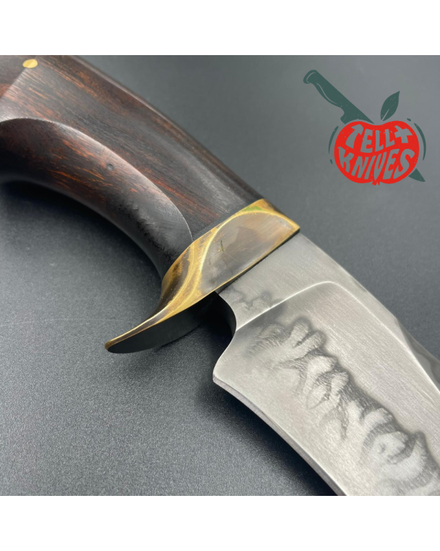 Jan Hafinec Custom Knife Fixed Blade Hunter C105 Carbon Steel brass guard ironwood handle leather sheath