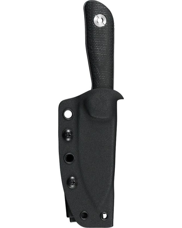 Kunwu Knives Stiffy P Fixed Blade Vanadis 8 steel satin finish Black canva micarta handle black kydex sheath