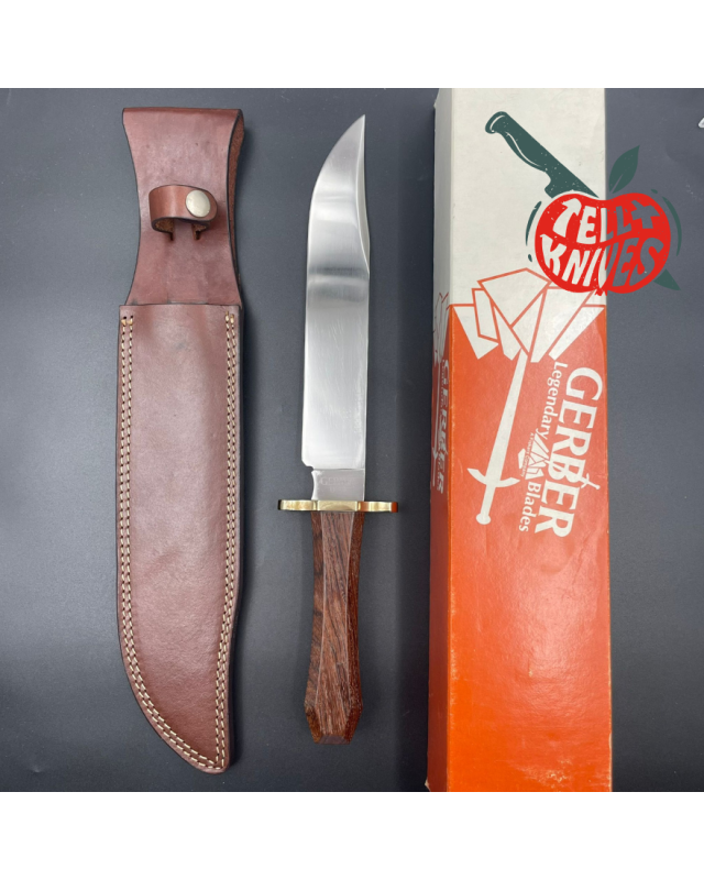Gerber Legendary Blades Coffin Handle Bowie 440 steel Brown Leather Sheath Made In USA