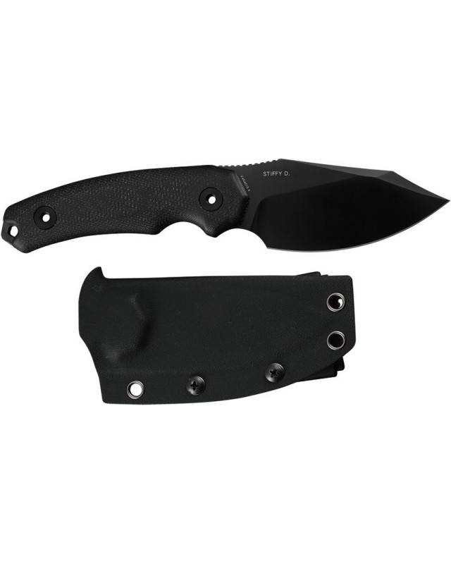 Kunwu Knives Stiffy D Fixed Blade Vanadis 4 steel black DLC finish Black canva micarta handle black kydex sheath