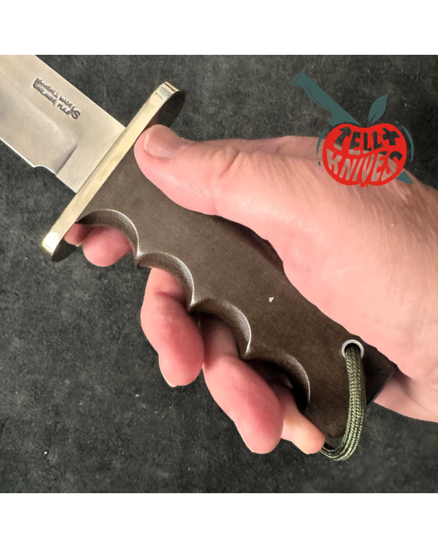 Randall Made Knives Model 14 - 7.5 full tang forged stainless steel nickel silver guard brown micarta handle brown leath