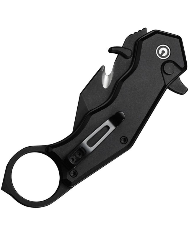 Civivi Amaroq Karambit Nitro-V stainless steel blackwash finish blade Button Lock Black Aluminium handle finger ring