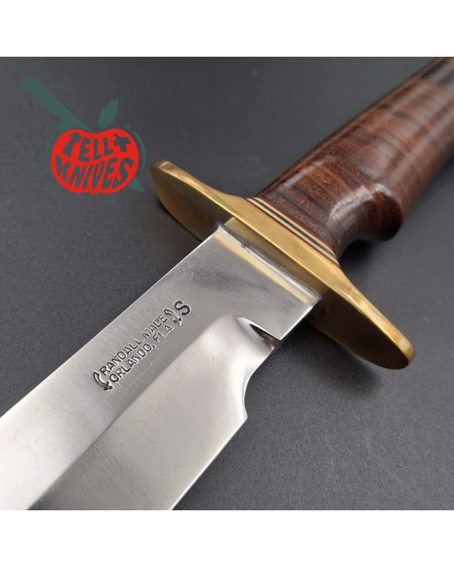 Randall Made Knives 2000 Model 14 - 7.5 forged stainless steel brass guard single finger stacked leather handle black le