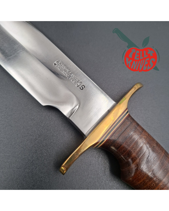 Randall Made Knives 2000 Model 14 - 7.5 forged stainless steel brass guard single finger stacked leather handle black le